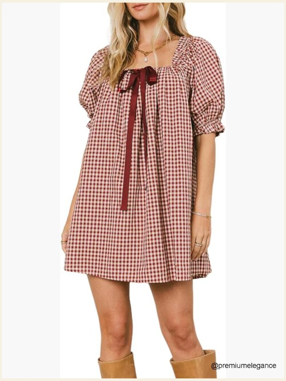 Plaid Babydoll Mini Dress Puff Sleeve Gingham Spring